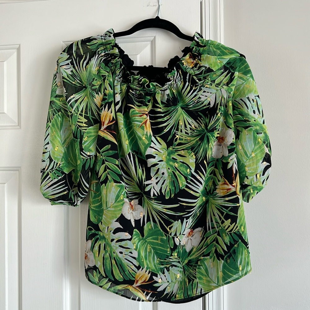 White House Black Market Women’s Leafy Plant Blouse XS
